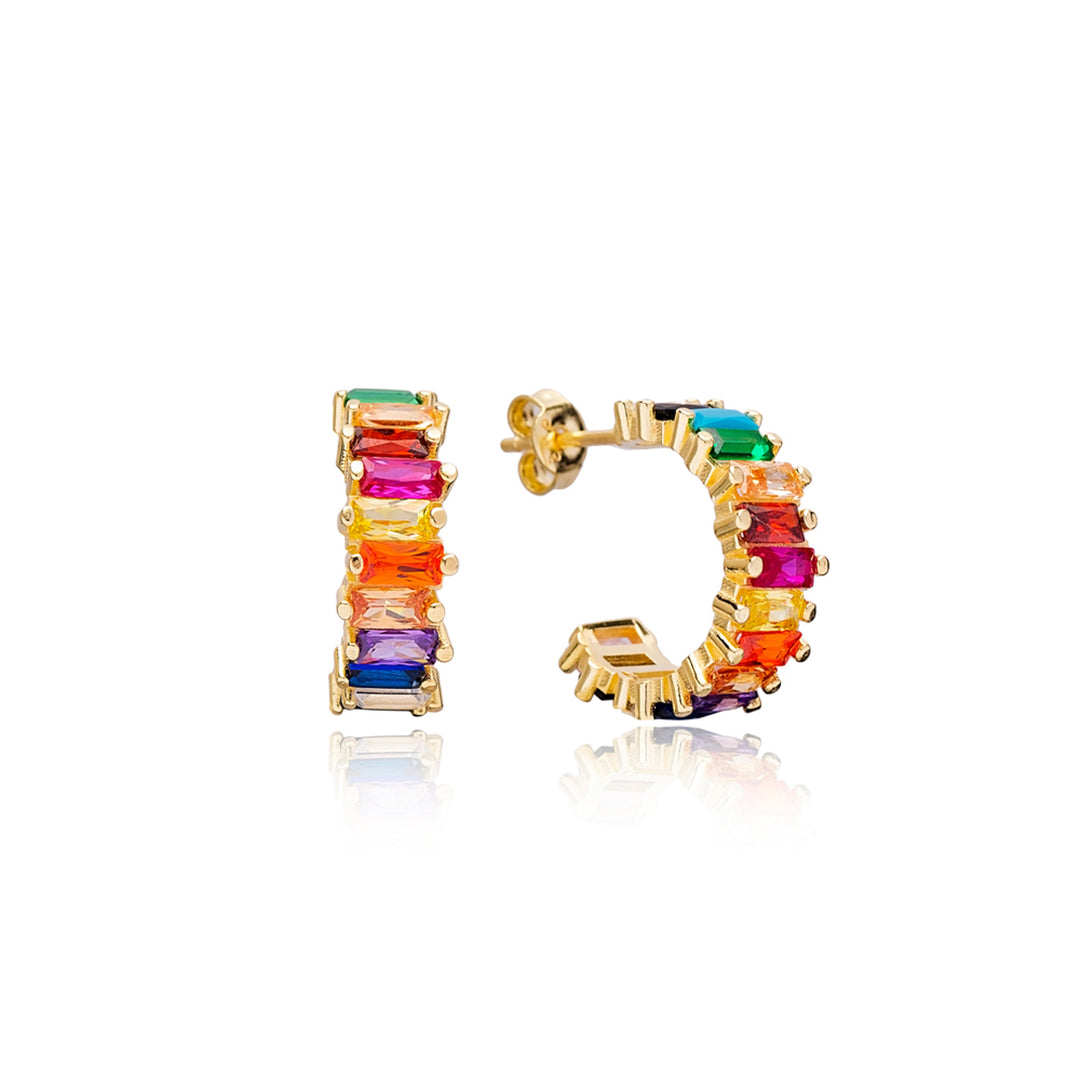 Raina Rainbow Stud Zirconia Hoop Earrings