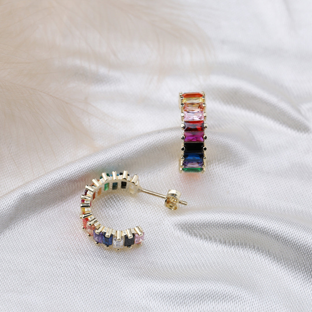 Raina Rainbow Stud Zirconia Hoop Earrings